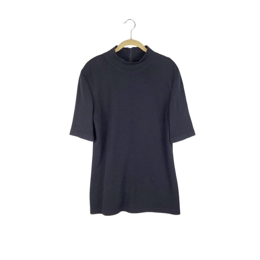 St John Basics Santana Knit Mock Neck Short Sleeve Top Black Minimalist Medium